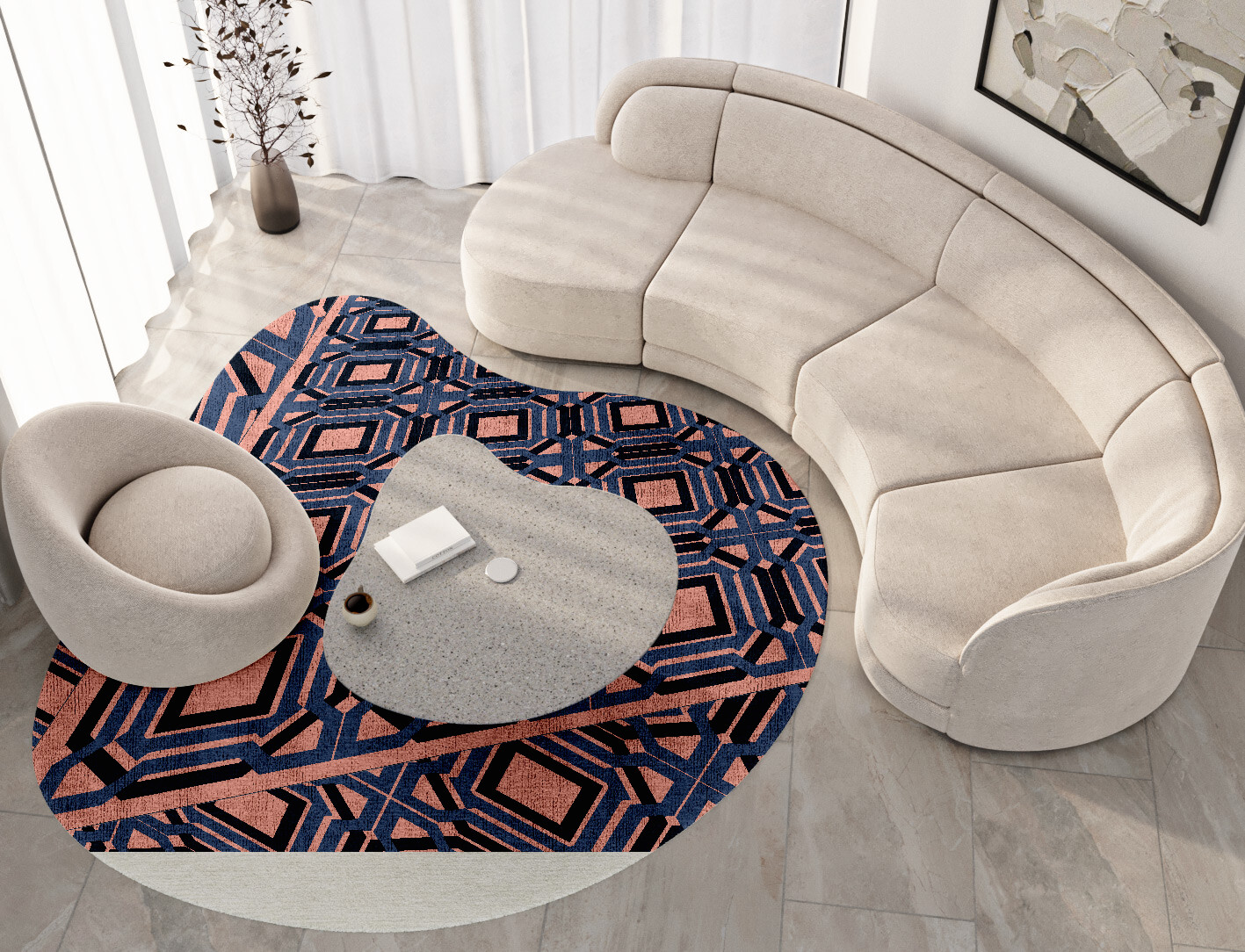 Paradigm Geometric Splash Hand Knotted Bamboo Silk Custom Rug by Rug Artisan
