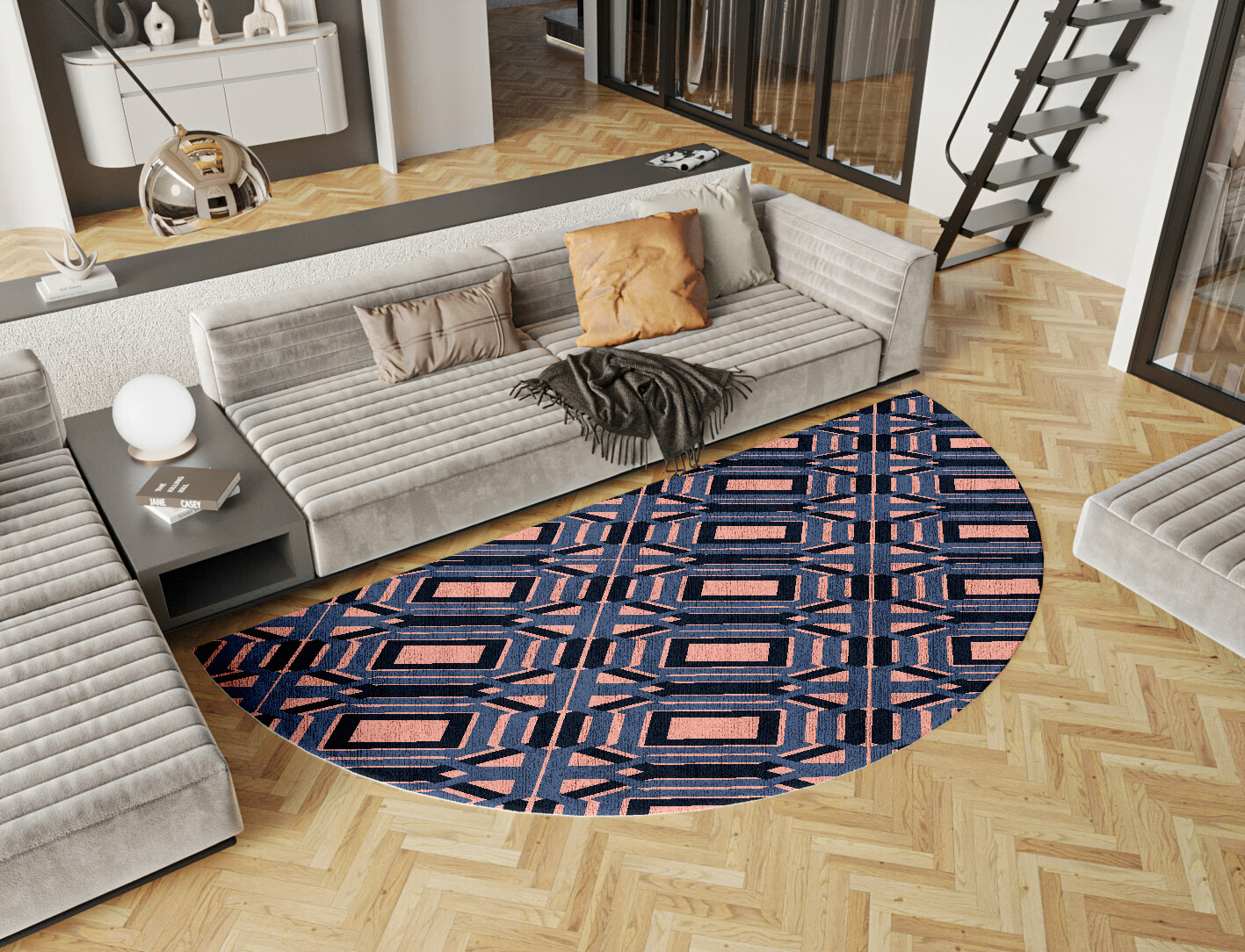 Paradigm Geometric Halfmoon Hand Tufted Bamboo Silk Custom Rug by Rug Artisan