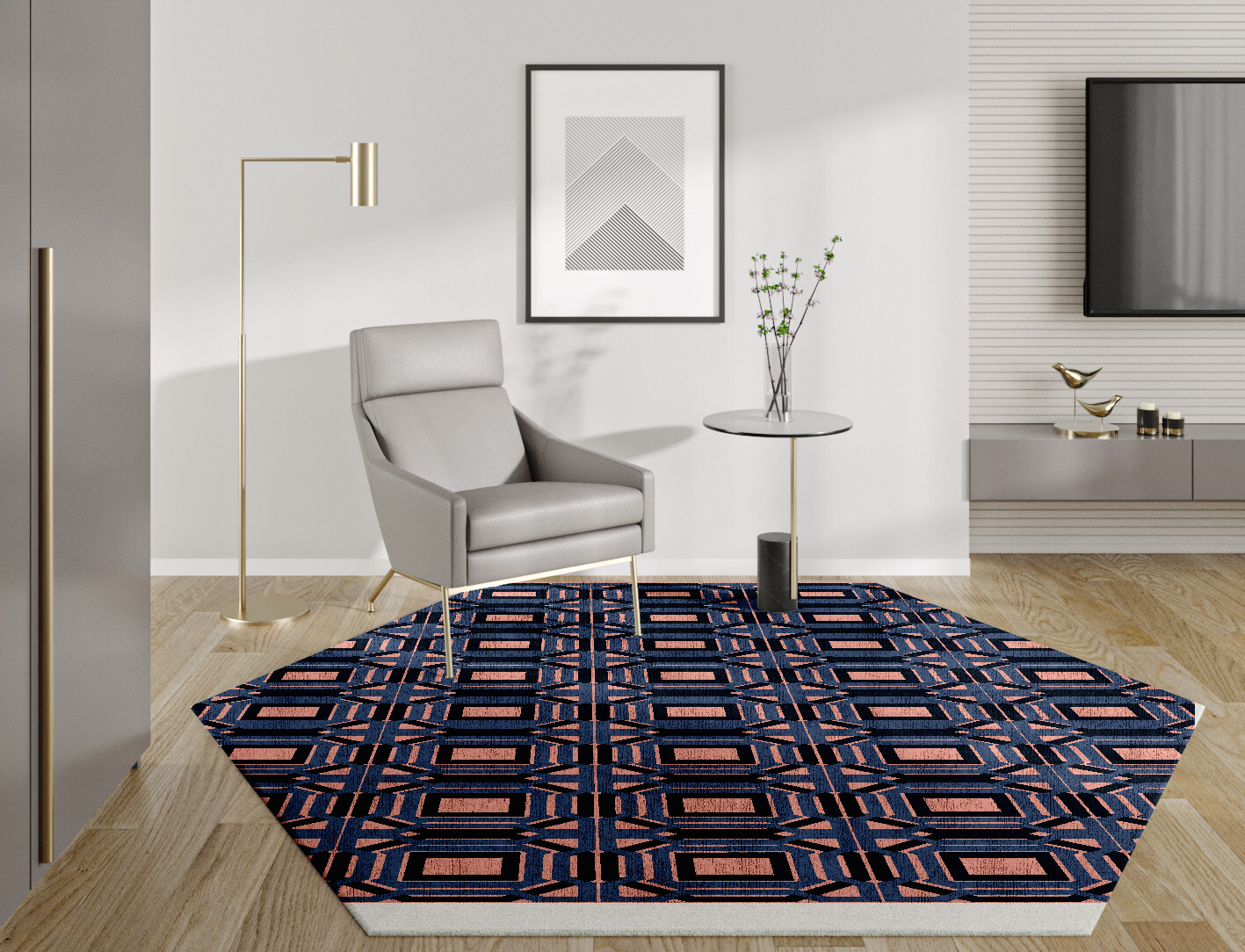 Paradigm Geometric Hexagon Hand Tufted Bamboo Silk Custom Rug by Rug Artisan