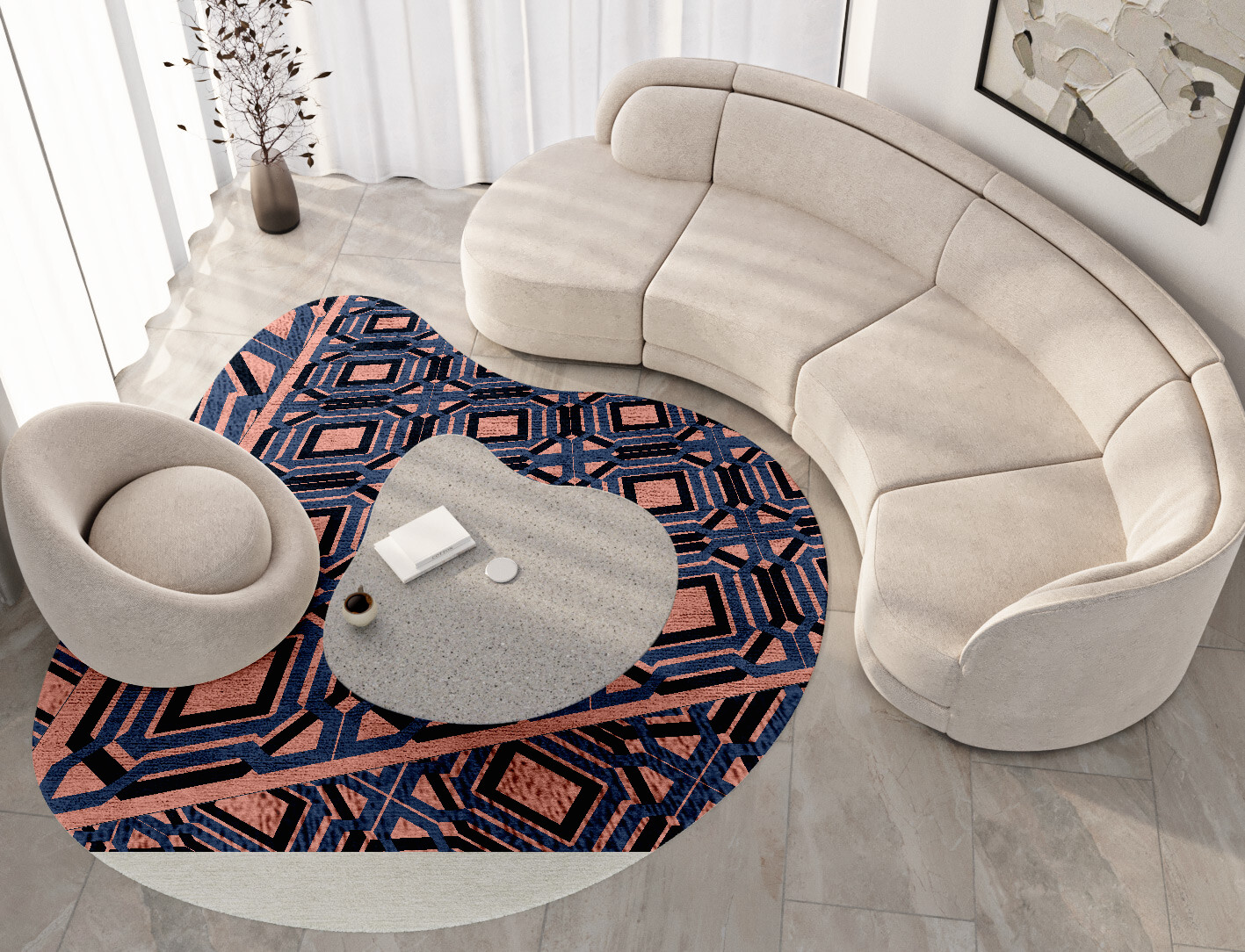 Paradigm Geometric Splash Hand Tufted Bamboo Silk Custom Rug by Rug Artisan