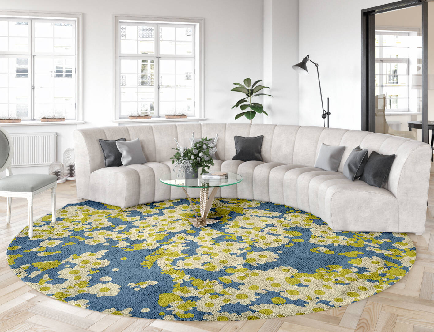 Parasol Floral Round Hand Tufted Bamboo Silk Custom Rug by Rug Artisan
