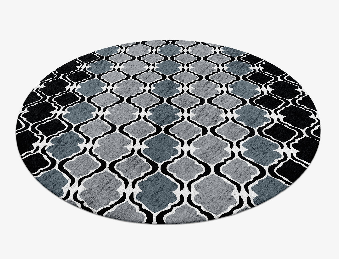Patchwork Ash Monochrome Round Hand Knotted Bamboo Silk Custom Rug by Rug Artisan