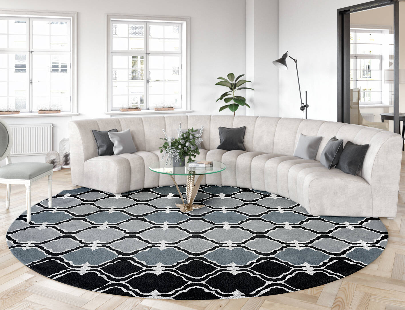 Patchwork Ash Monochrome Round Hand Tufted Pure Wool Custom Rug by Rug Artisan