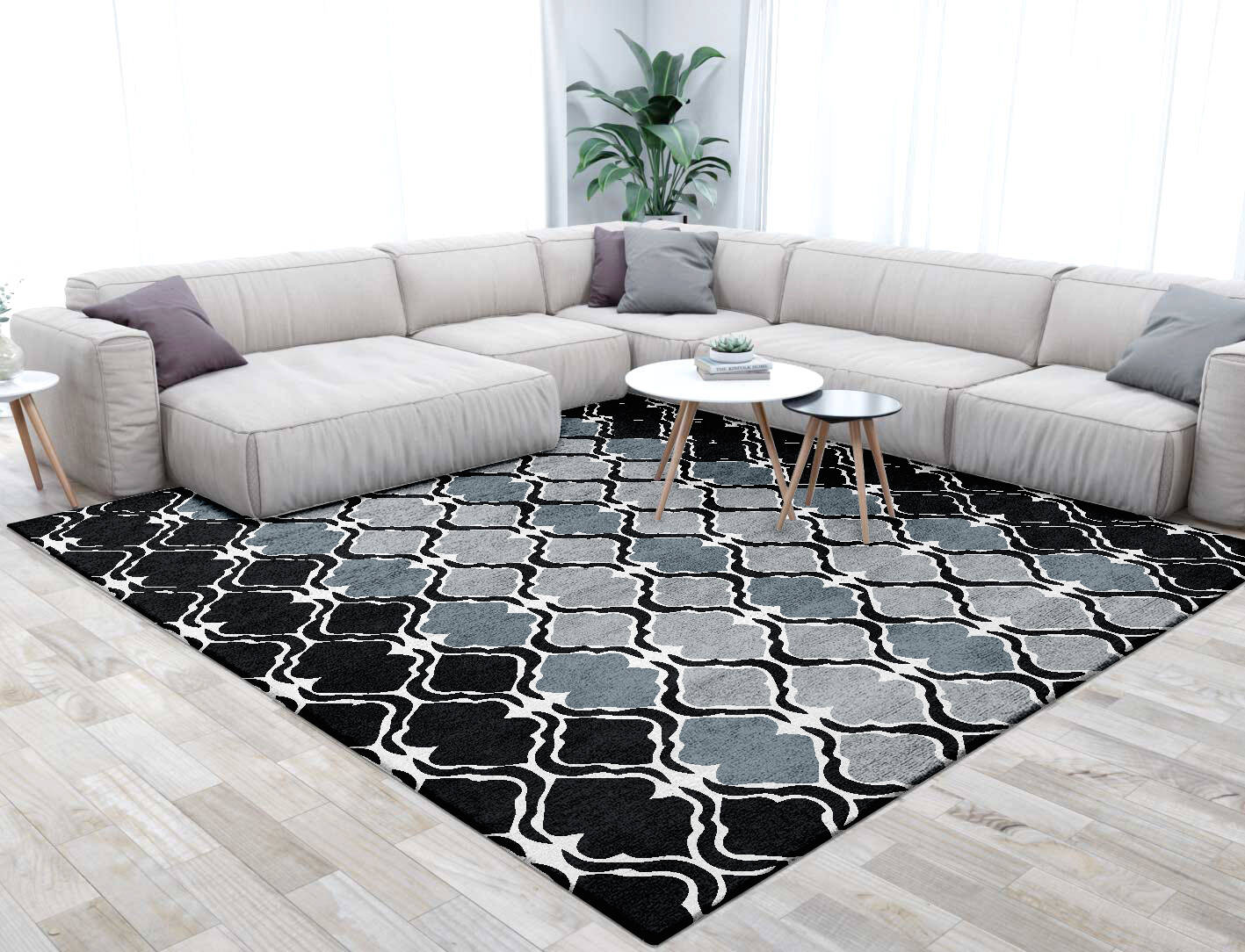 Patchwork Ash Monochrome Square Hand Tufted Bamboo Silk Custom Rug by Rug Artisan