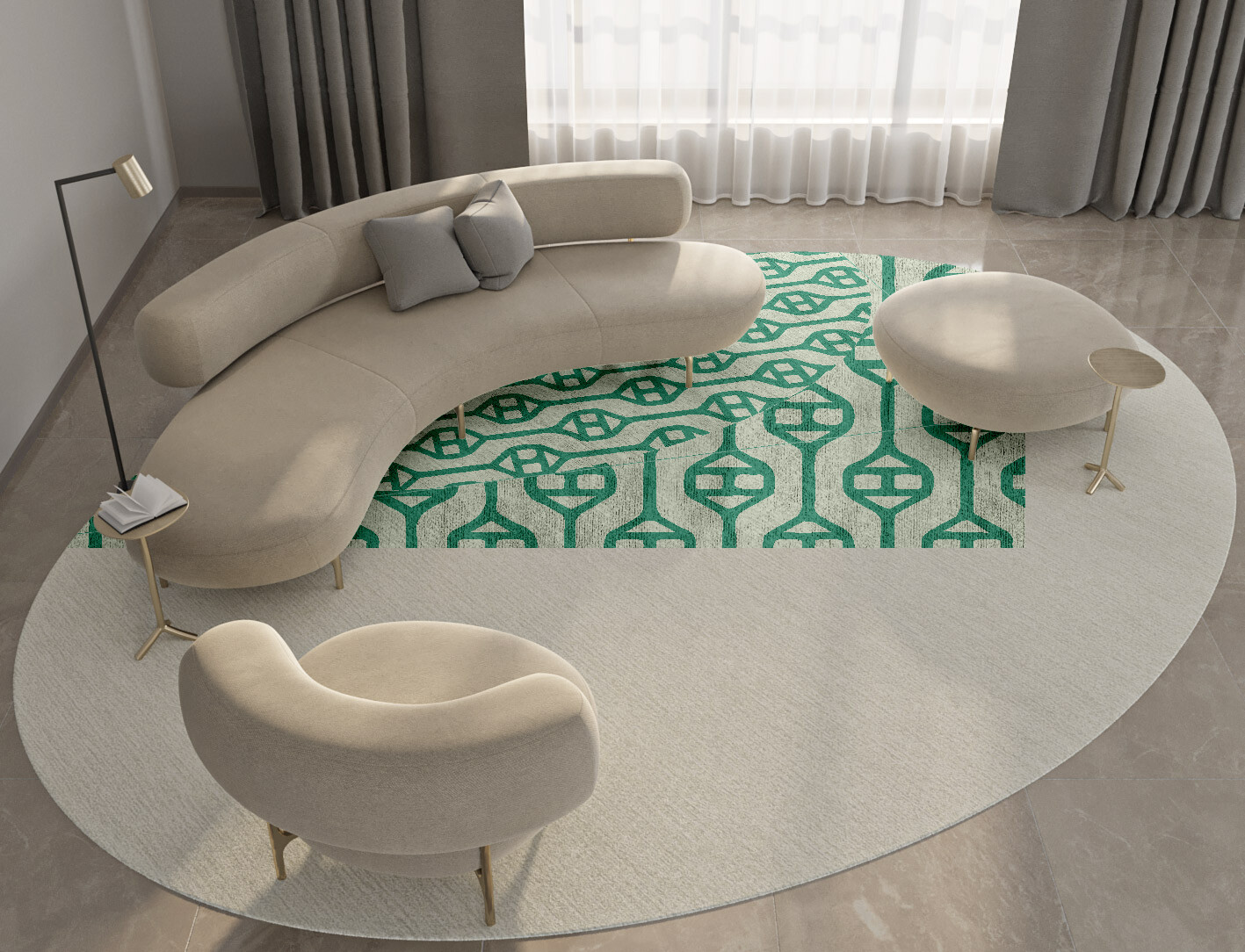 Paternoster Geometric Oval Hand Knotted Bamboo Silk Custom Rug by Rug Artisan