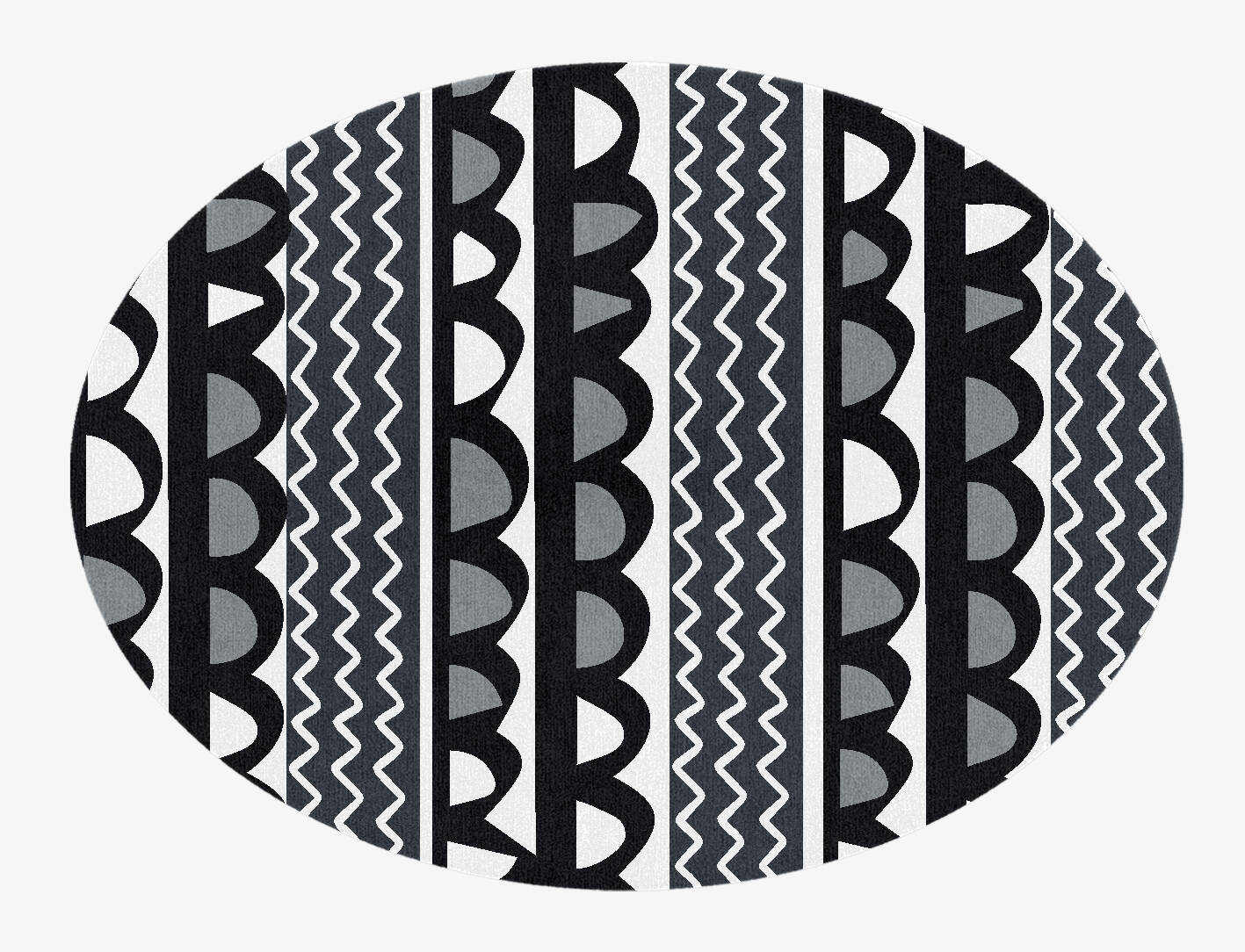 Pattern Grey Monochrome Oval Hand Knotted Tibetan Wool Custom Rug by Rug Artisan