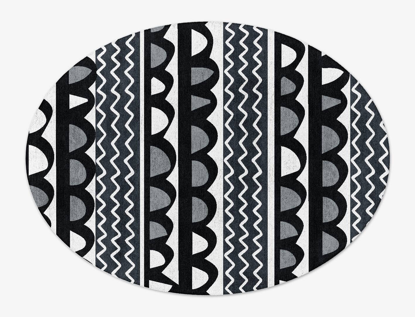 Pattern Grey Monochrome Oval Hand Tufted Bamboo Silk Custom Rug by Rug Artisan