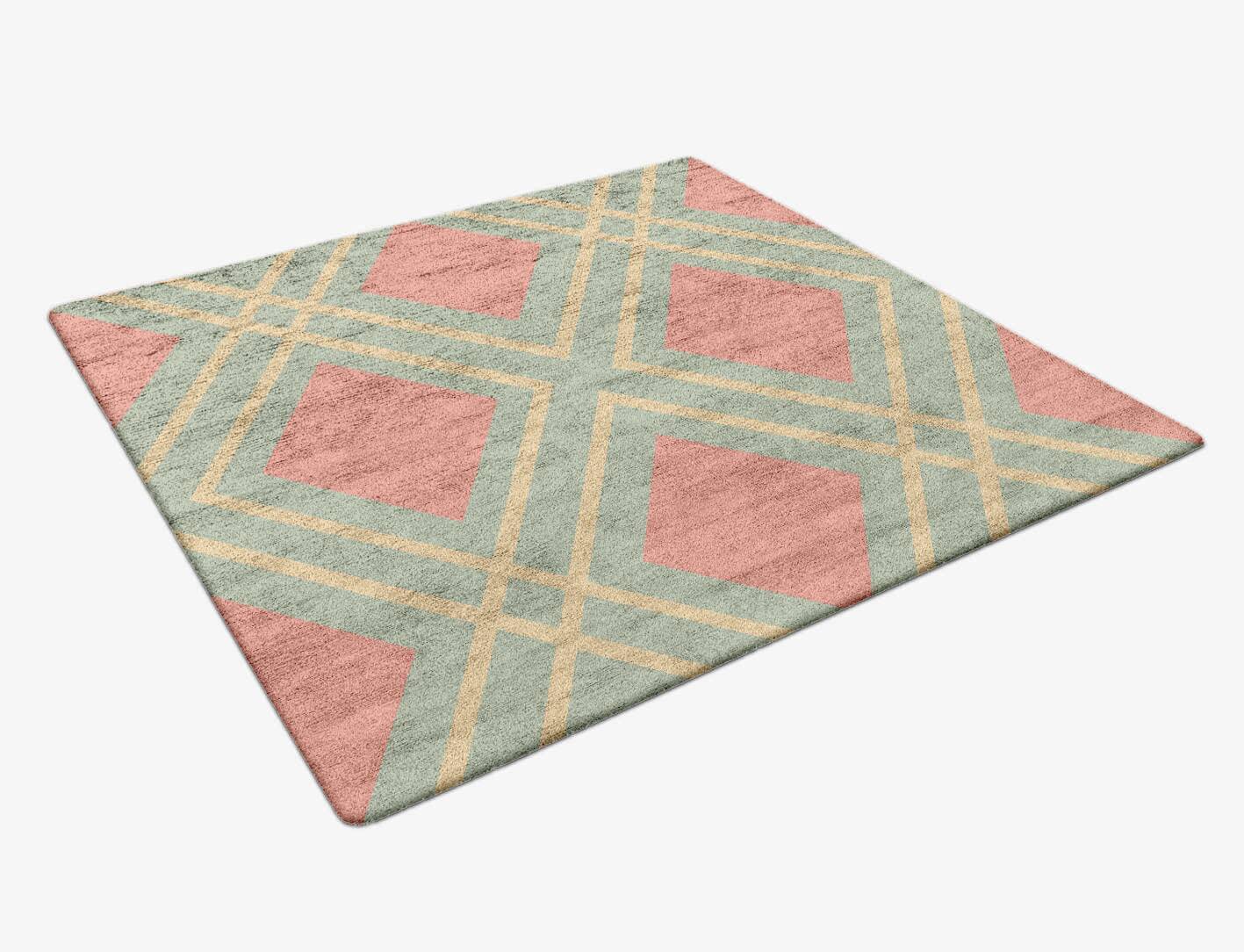 Peach Geometric Square Hand Tufted Bamboo Silk Custom Rug by Rug Artisan