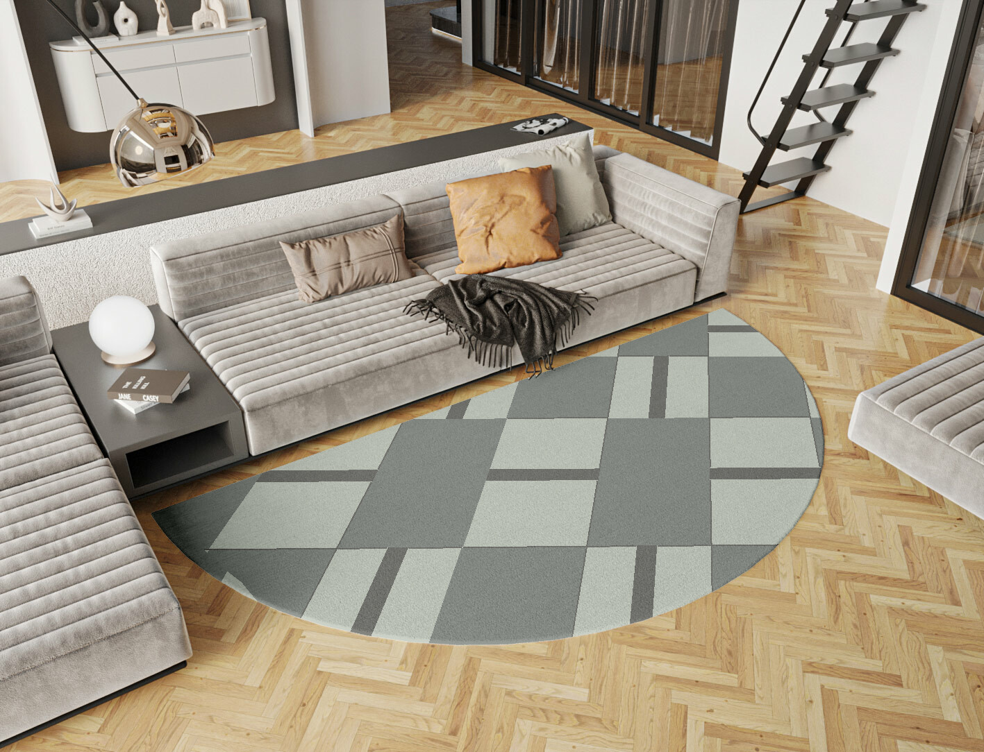 Pennon Geometric Halfmoon Hand Knotted Tibetan Wool Custom Rug by Rug Artisan