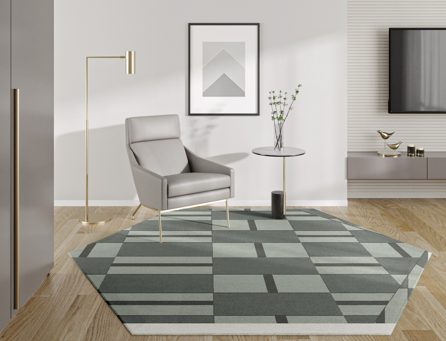 Pennon Geometric Hexagon Hand Knotted Tibetan Wool Custom Rug by Rug Artisan