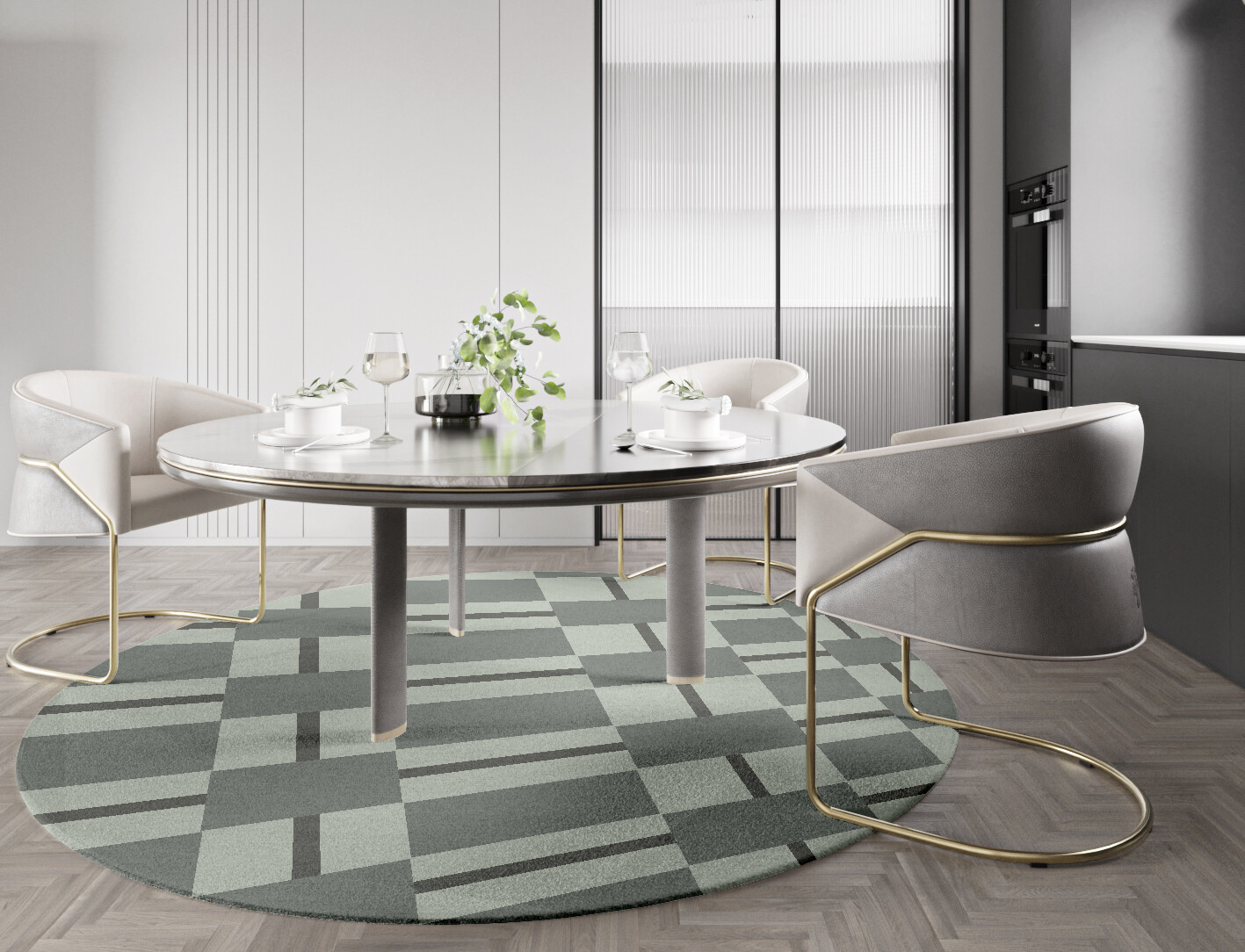 Pennon Geometric Round Hand Knotted Tibetan Wool Custom Rug by Rug Artisan