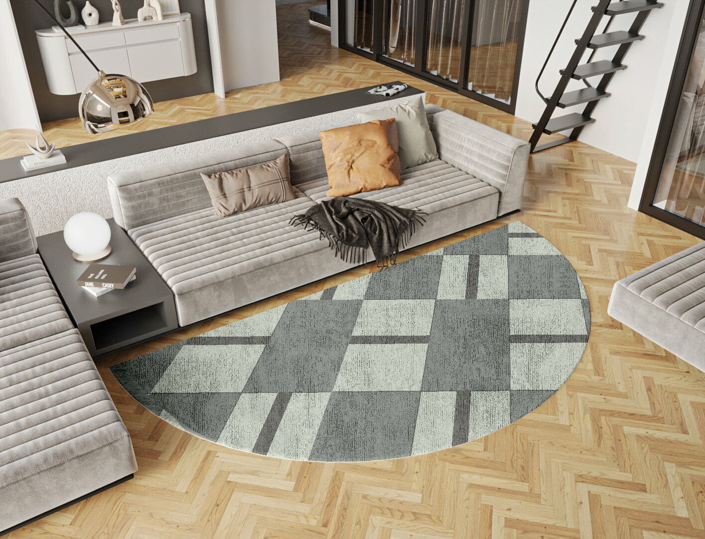 Pennon Geometric Halfmoon Hand Tufted Bamboo Silk Custom Rug by Rug Artisan