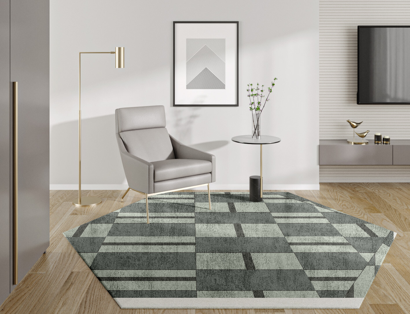 Pennon Geometric Hexagon Hand Tufted Bamboo Silk Custom Rug by Rug Artisan
