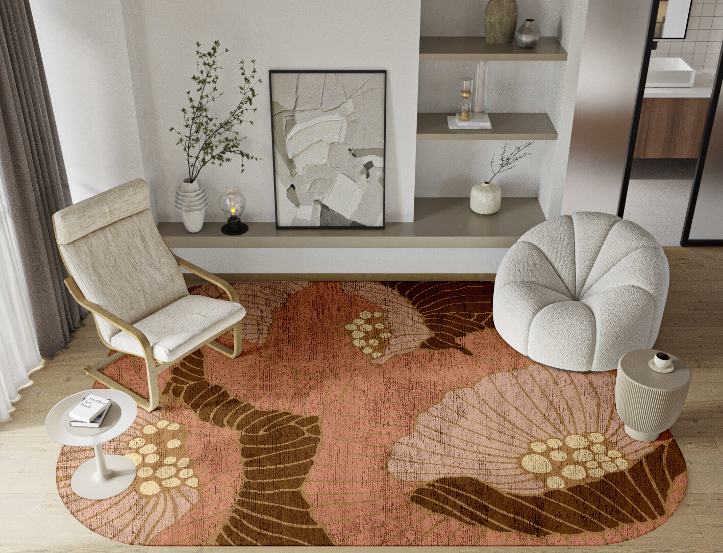 Peony Field of Flowers Oblong Hand Knotted Bamboo Silk Custom Rug by Rug Artisan