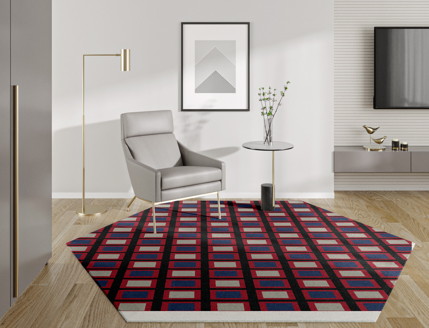 Peppermint Geometric Hexagon Hand Knotted Tibetan Wool Custom Rug by Rug Artisan