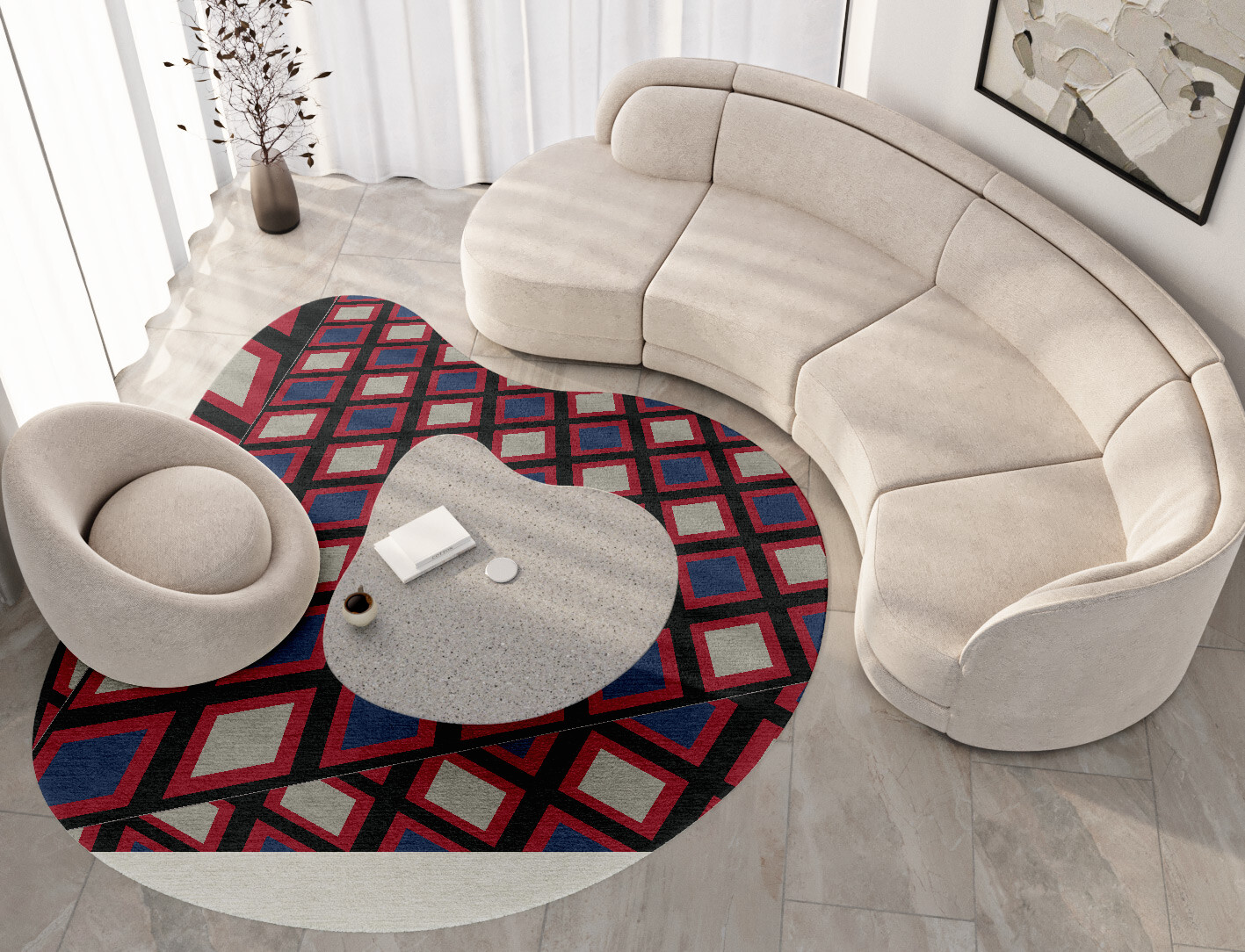 Peppermint Geometric Splash Hand Knotted Tibetan Wool Custom Rug by Rug Artisan