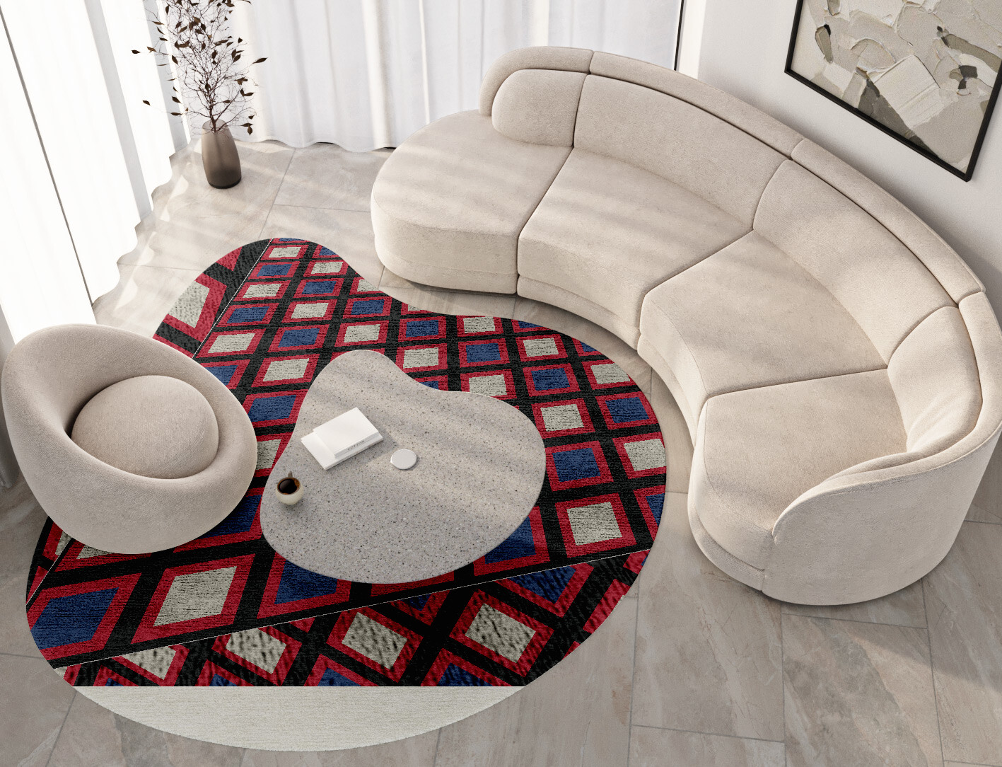 Peppermint Geometric Splash Hand Tufted Bamboo Silk Custom Rug by Rug Artisan