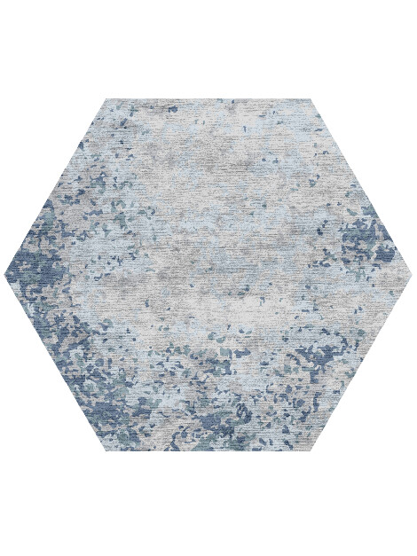 Periwrinkle Cerulean Hexagon Hand Knotted Bamboo Silk Custom Rug by Rug Artisan