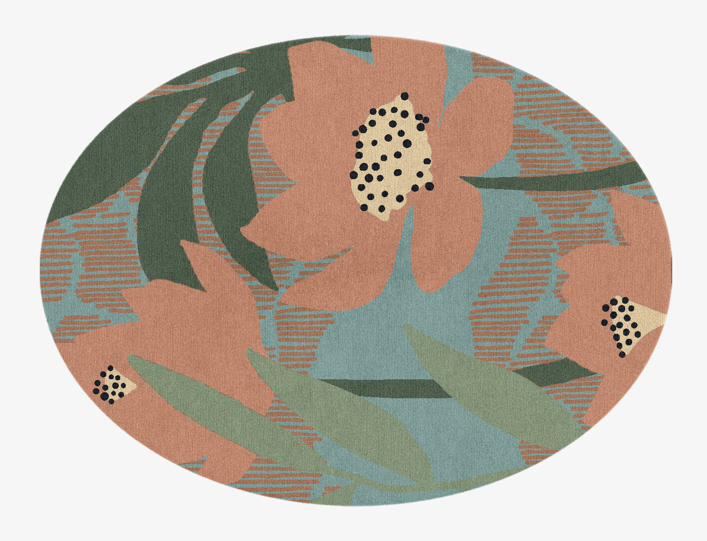 Petunia Field of Flowers Oval Hand Knotted Tibetan Wool Custom Rug by Rug Artisan