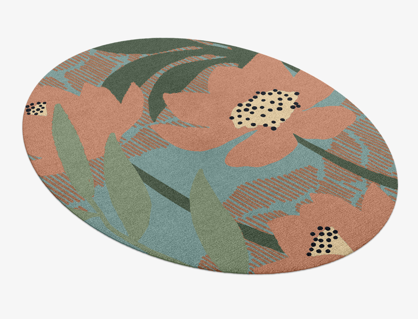 Petunia Field of Flowers Oval Hand Knotted Tibetan Wool Custom Rug by Rug Artisan