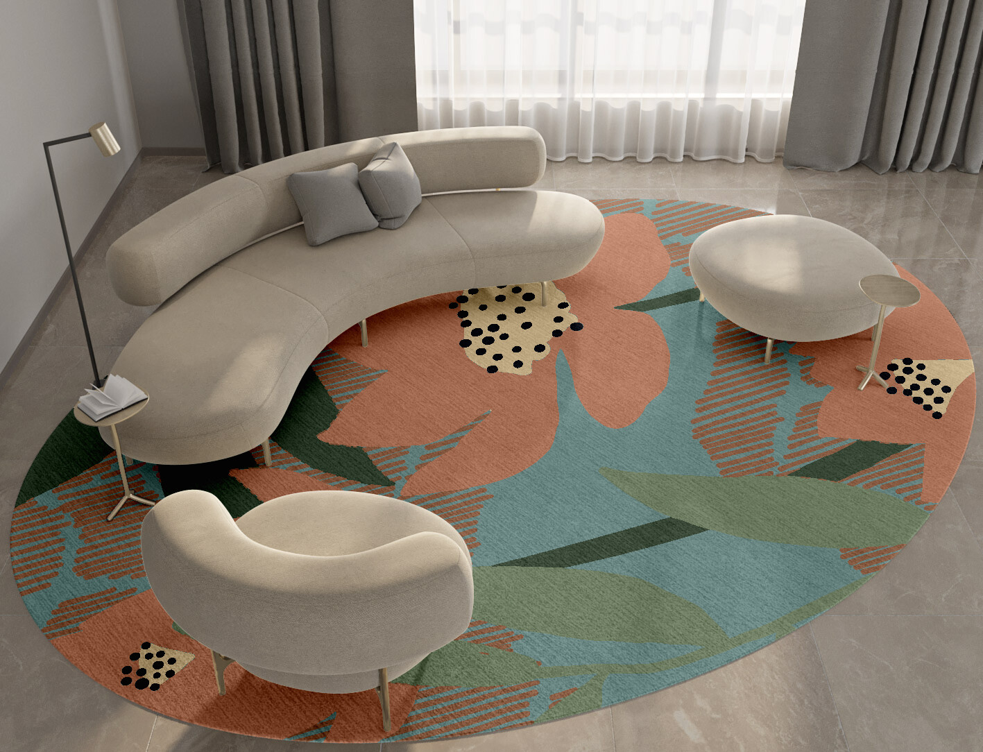 Petunia Field of Flowers Oval Hand Knotted Tibetan Wool Custom Rug by Rug Artisan