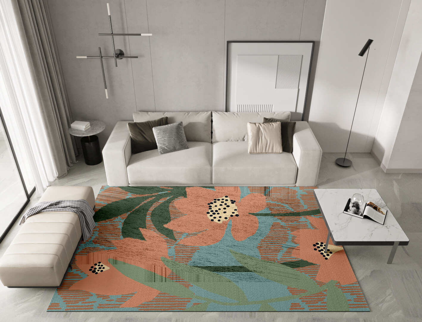 Petunia Field of Flowers Rectangle Hand Knotted Bamboo Silk Custom Rug by Rug Artisan