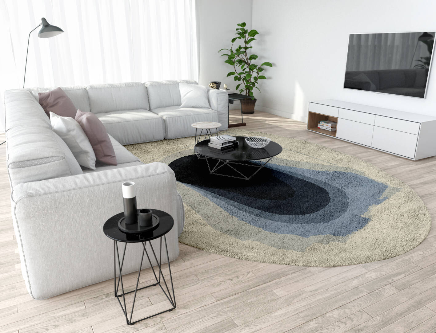 Phantom Gradation Oval Hand Tufted Bamboo Silk Custom Rug by Rug Artisan