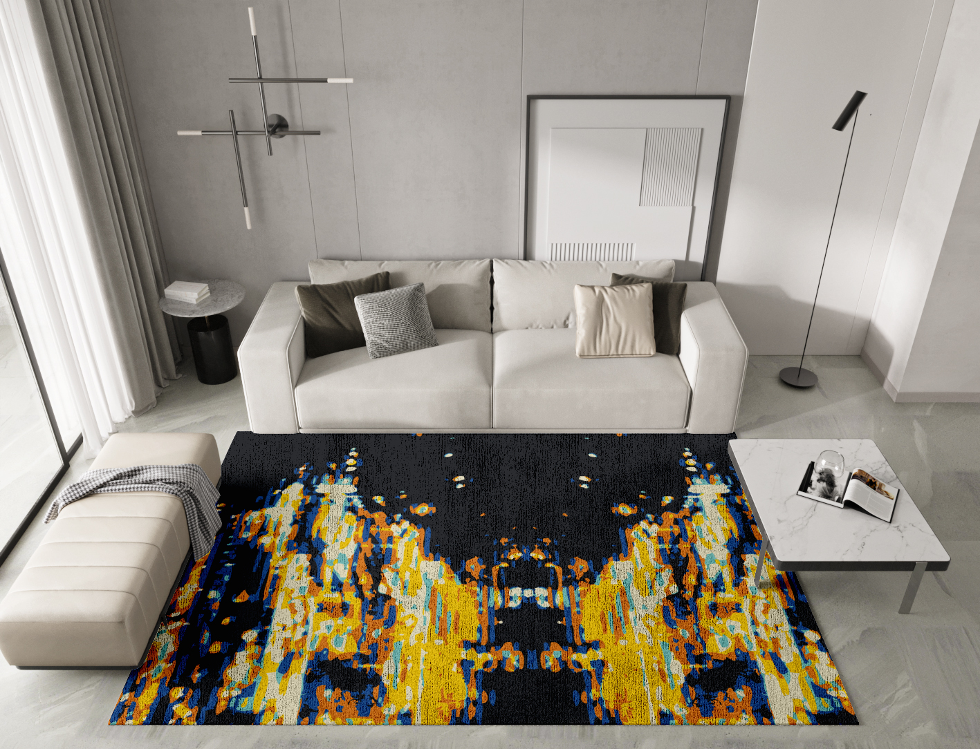 Phos Abstract Rectangle Hand Knotted Bamboo Silk Custom Rug by Rug Artisan