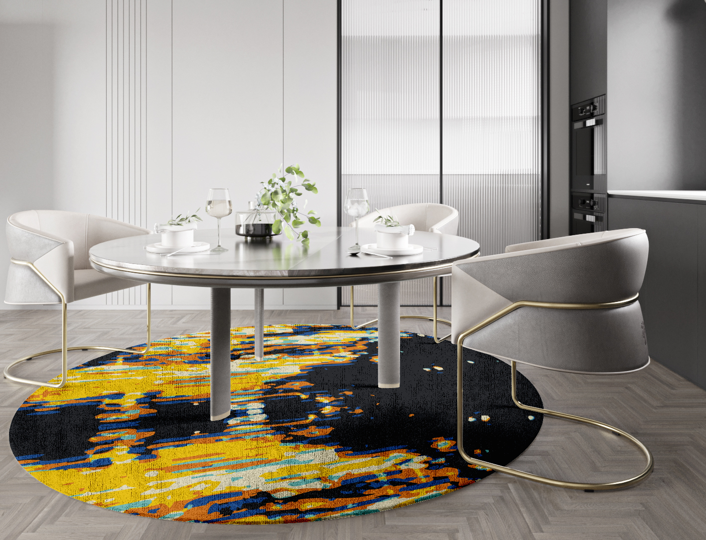 Phos Abstract Round Hand Knotted Bamboo Silk Custom Rug by Rug Artisan