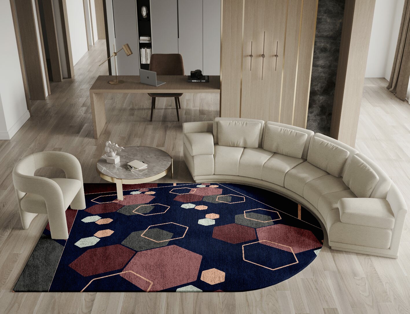 Phosphene Geometric Arch Hand Tufted Bamboo Silk Custom Rug by Rug Artisan