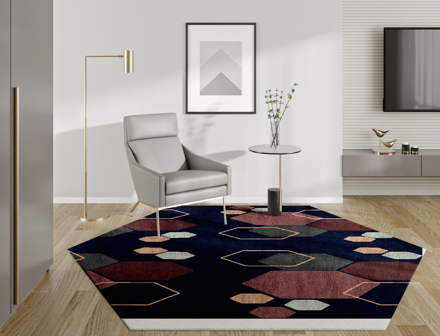 Phosphene Geometric Hexagon Hand Tufted Bamboo Silk Custom Rug by Rug Artisan