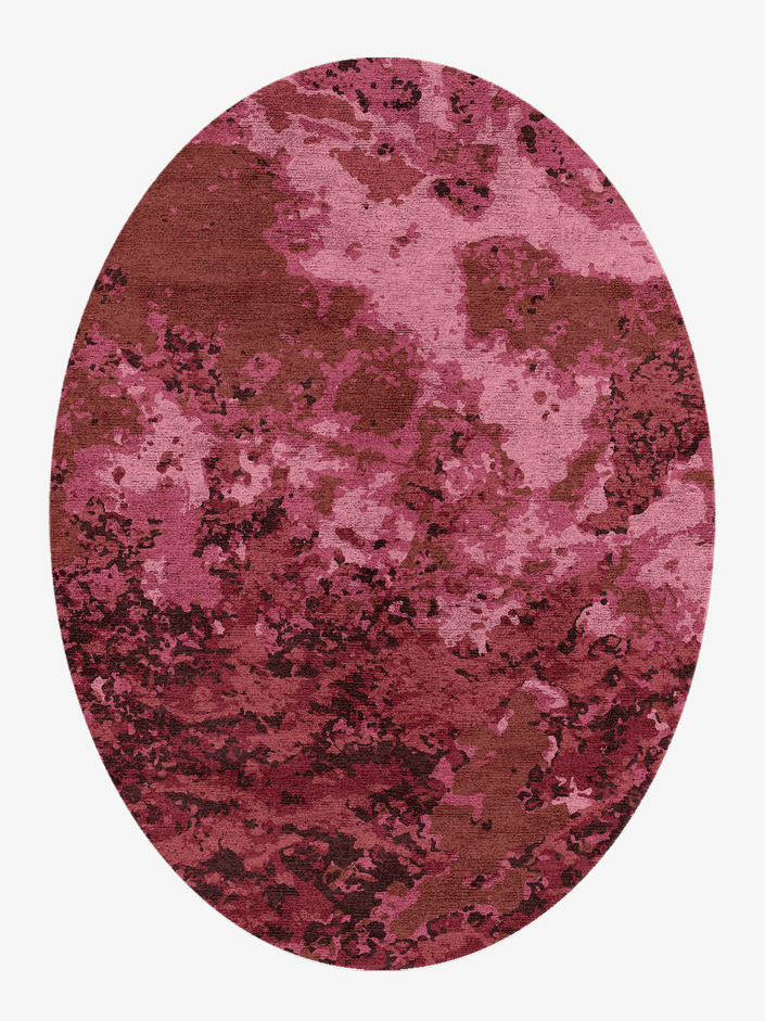 Pink Flood Brush Strokes Oval Hand Knotted Bamboo Silk Custom Rug by Rug Artisan