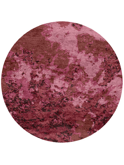 Pink Flood Brush Strokes Round Hand Knotted Bamboo Silk Custom Rug by Rug Artisan