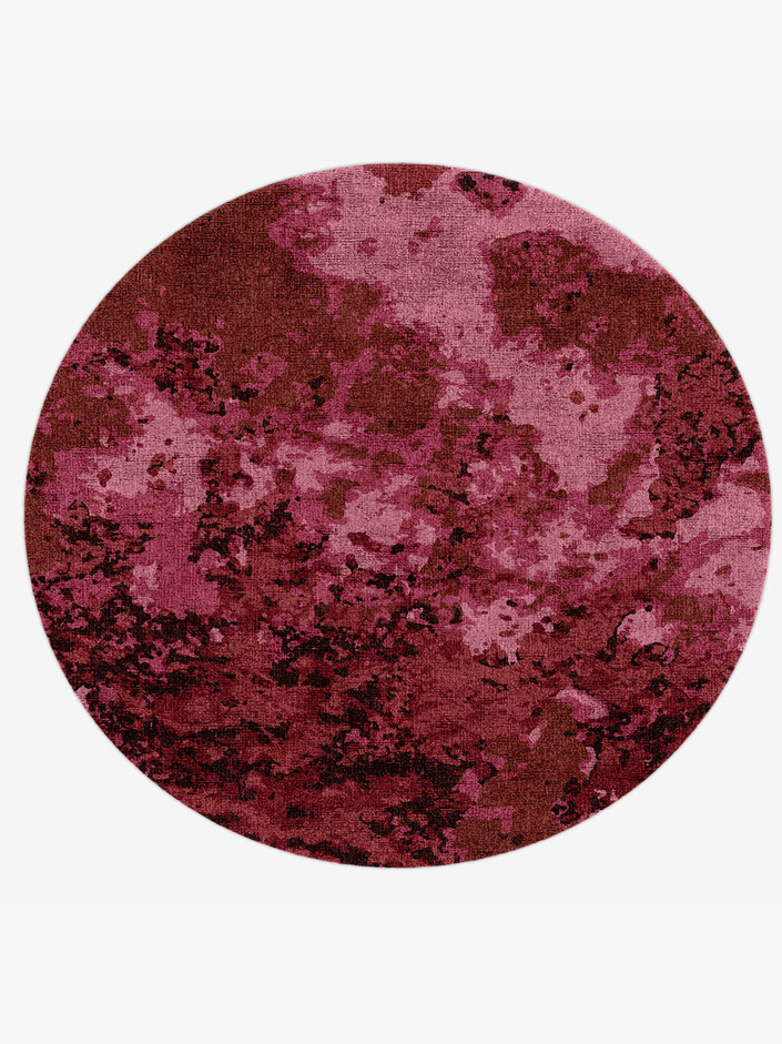 Pink Flood Brush Strokes Round Hand Knotted Bamboo Silk Custom Rug by Rug Artisan