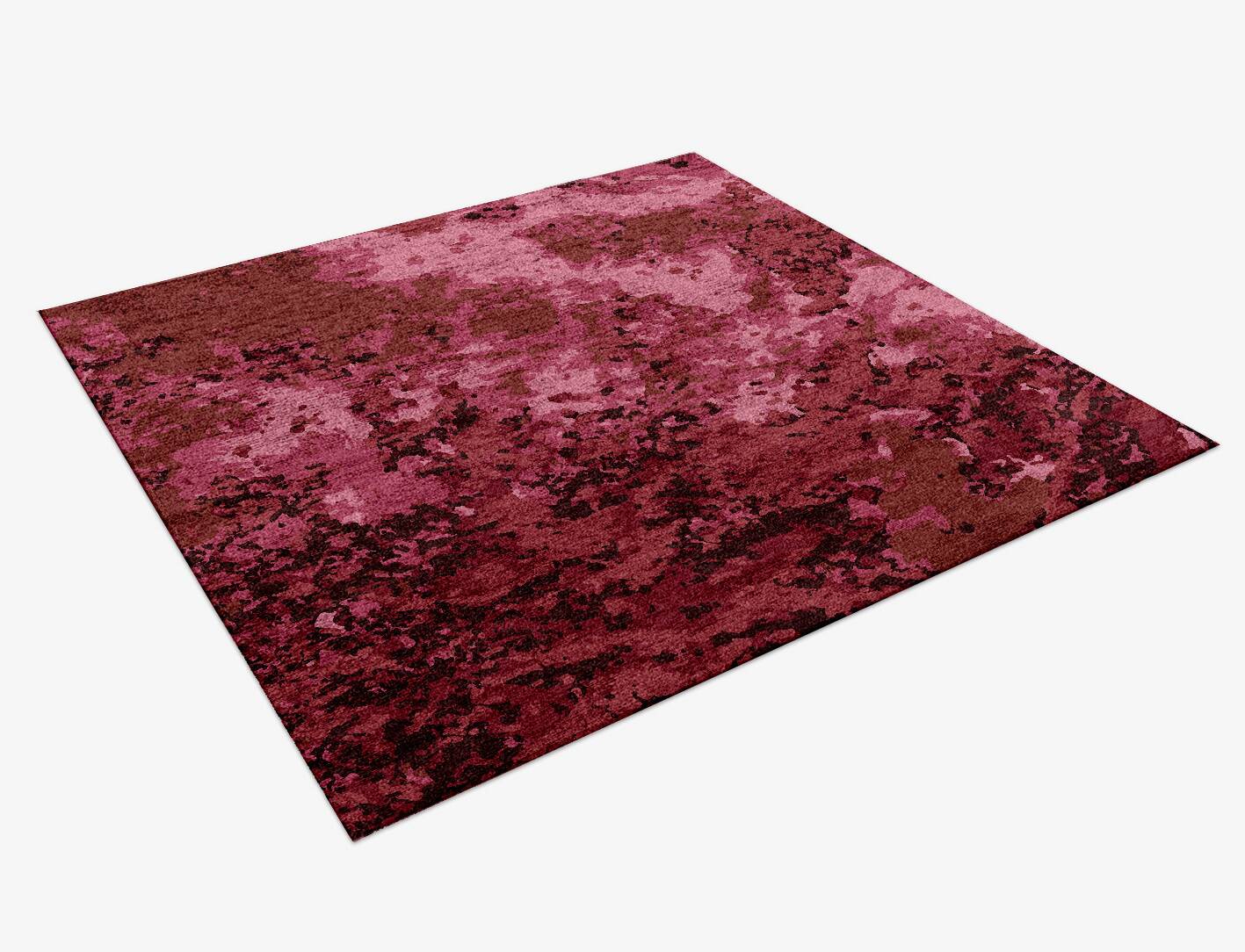 Pink Flood Brush Strokes Square Hand Knotted Bamboo Silk Custom Rug by Rug Artisan