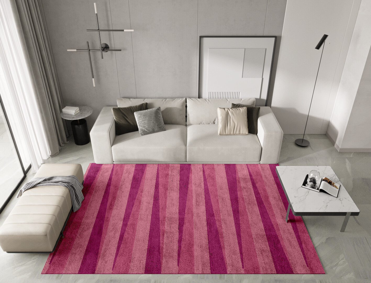 Pinkline Geometric Rectangle Hand Knotted Bamboo Silk Custom Rug by Rug Artisan