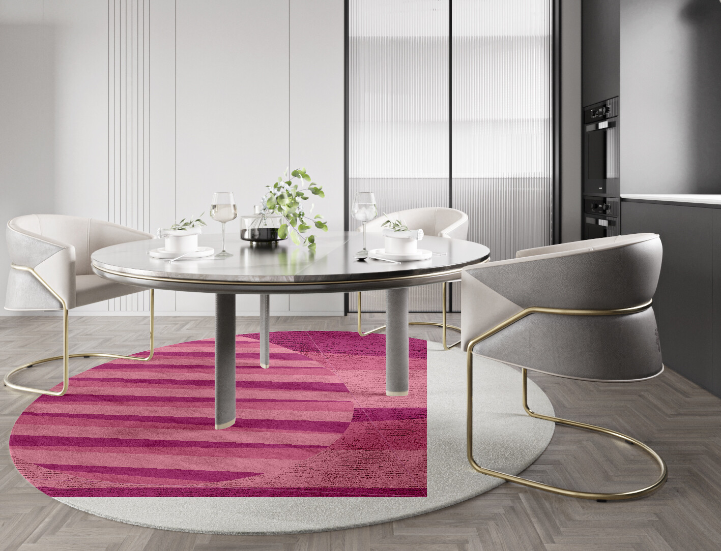 Pinkline Geometric Round Hand Knotted Bamboo Silk Custom Rug by Rug Artisan