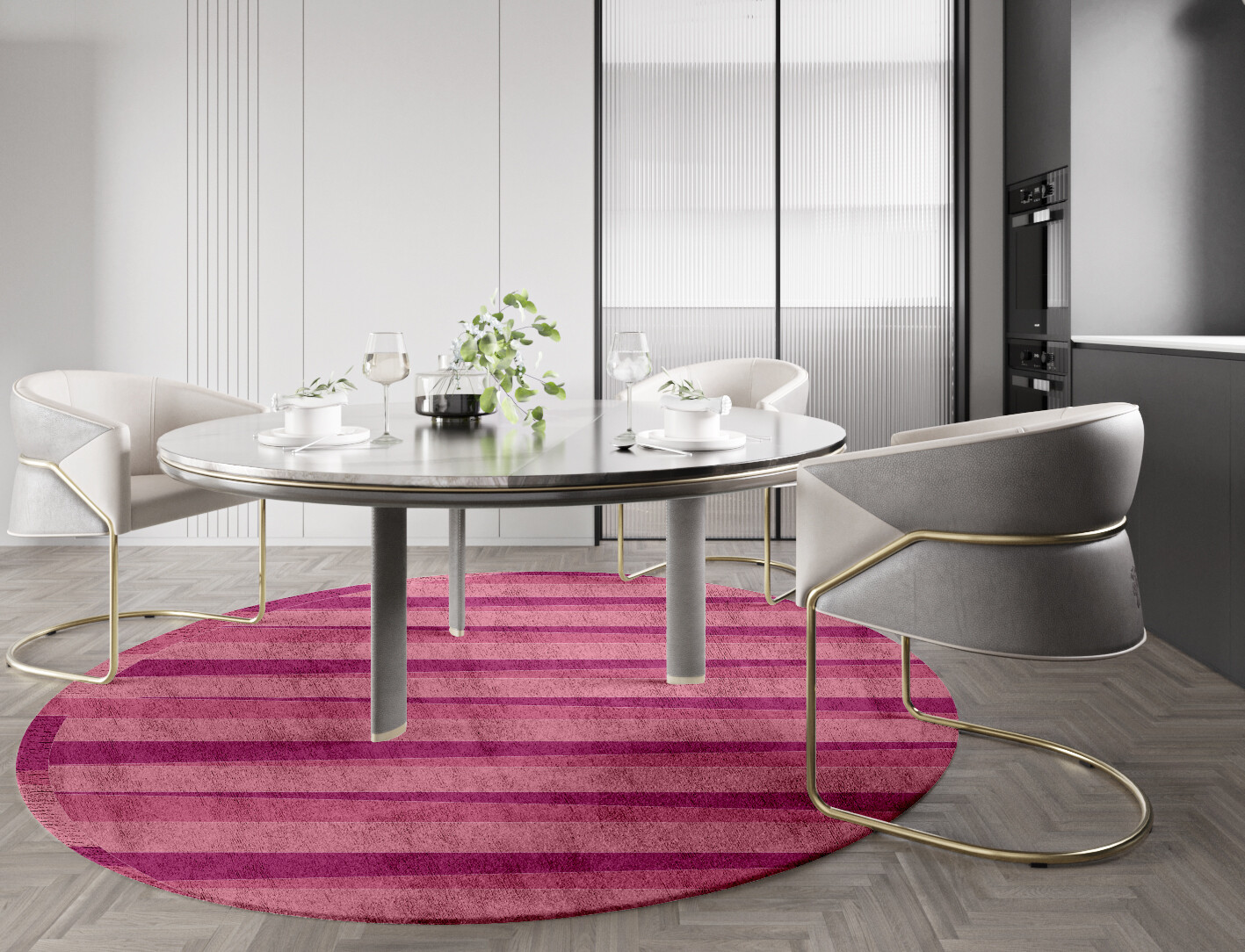 Pinkline Geometric Round Hand Tufted Bamboo Silk Custom Rug by Rug Artisan