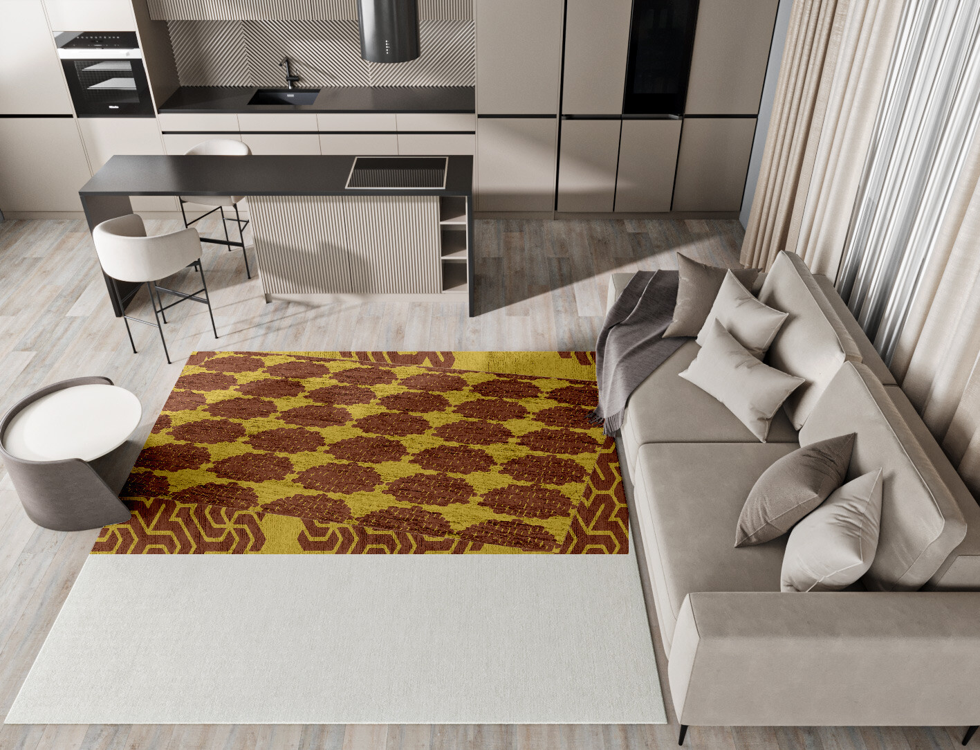 Pipes Geometric Square Hand Knotted Bamboo Silk Custom Rug by Rug Artisan