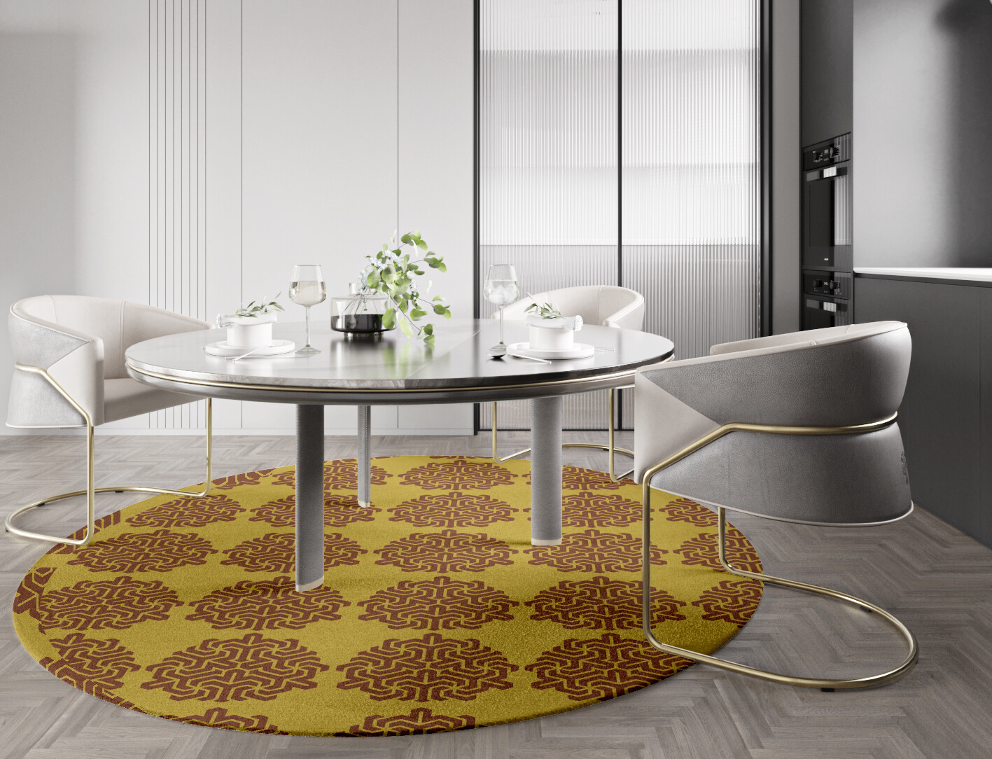 Pipes Geometric Round Hand Tufted Pure Wool Custom Rug by Rug Artisan