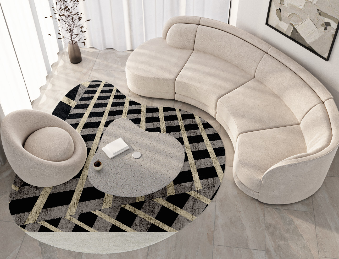Plaide Geometric Splash Hand Knotted Bamboo Silk Custom Rug by Rug Artisan