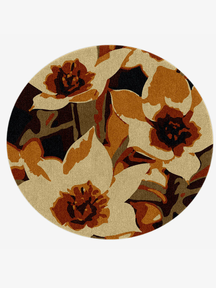 Plaquette Floral Round Hand Knotted Tibetan Wool Custom Rug by Rug Artisan