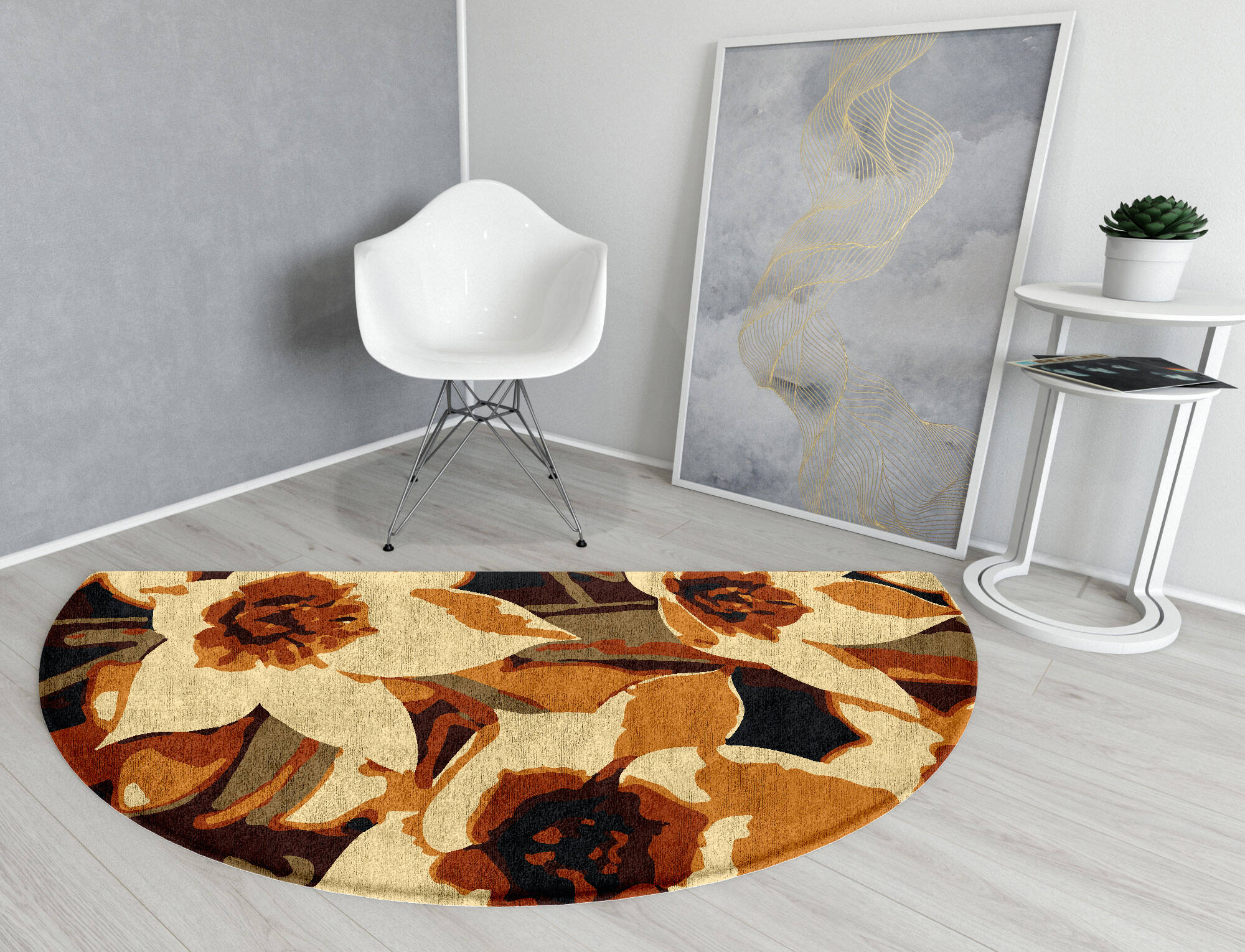 Plaquette Floral Halfmoon Hand Tufted Bamboo Silk Custom Rug by Rug Artisan