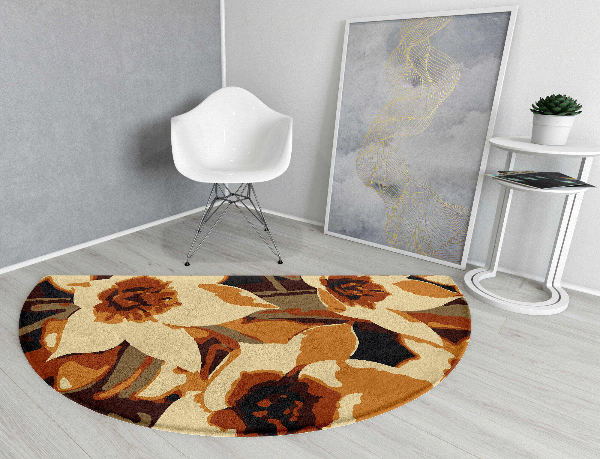 Plaquette Floral Halfmoon Hand Tufted Pure Wool Custom Rug by Rug Artisan