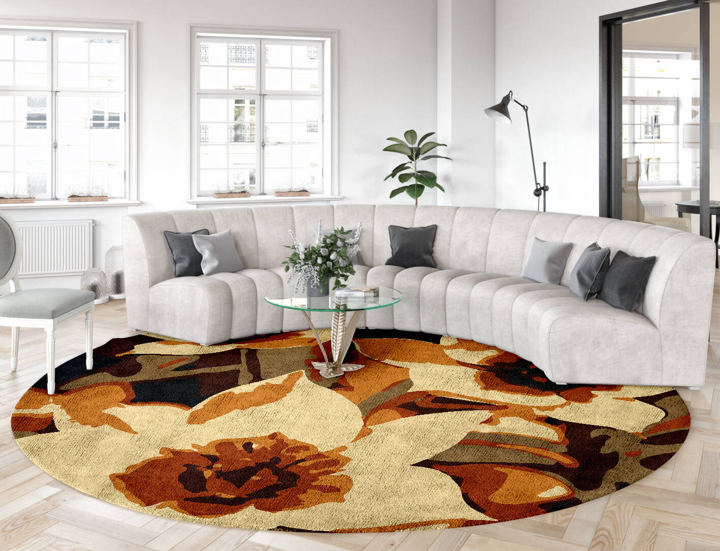 Plaquette Floral Round Hand Tufted Bamboo Silk Custom Rug by Rug Artisan
