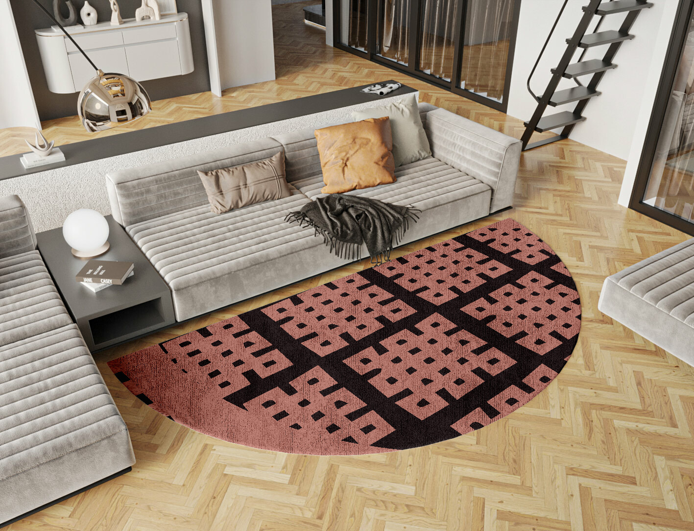 Plexus Geometric Halfmoon Hand Knotted Bamboo Silk Custom Rug by Rug Artisan