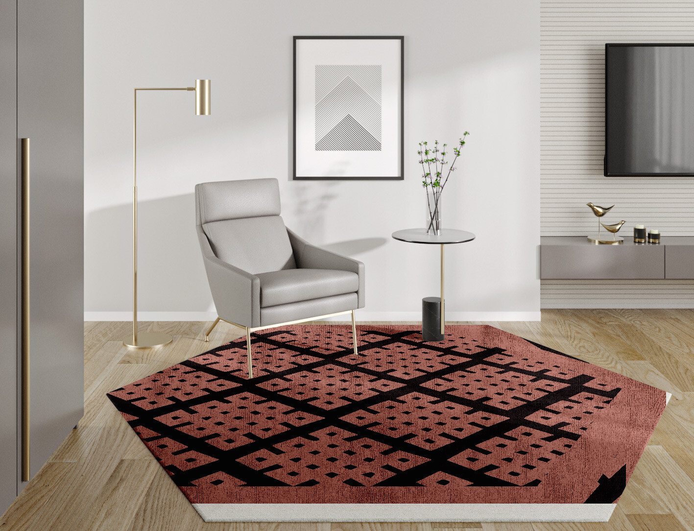 Plexus Geometric Hexagon Hand Knotted Bamboo Silk Custom Rug by Rug Artisan