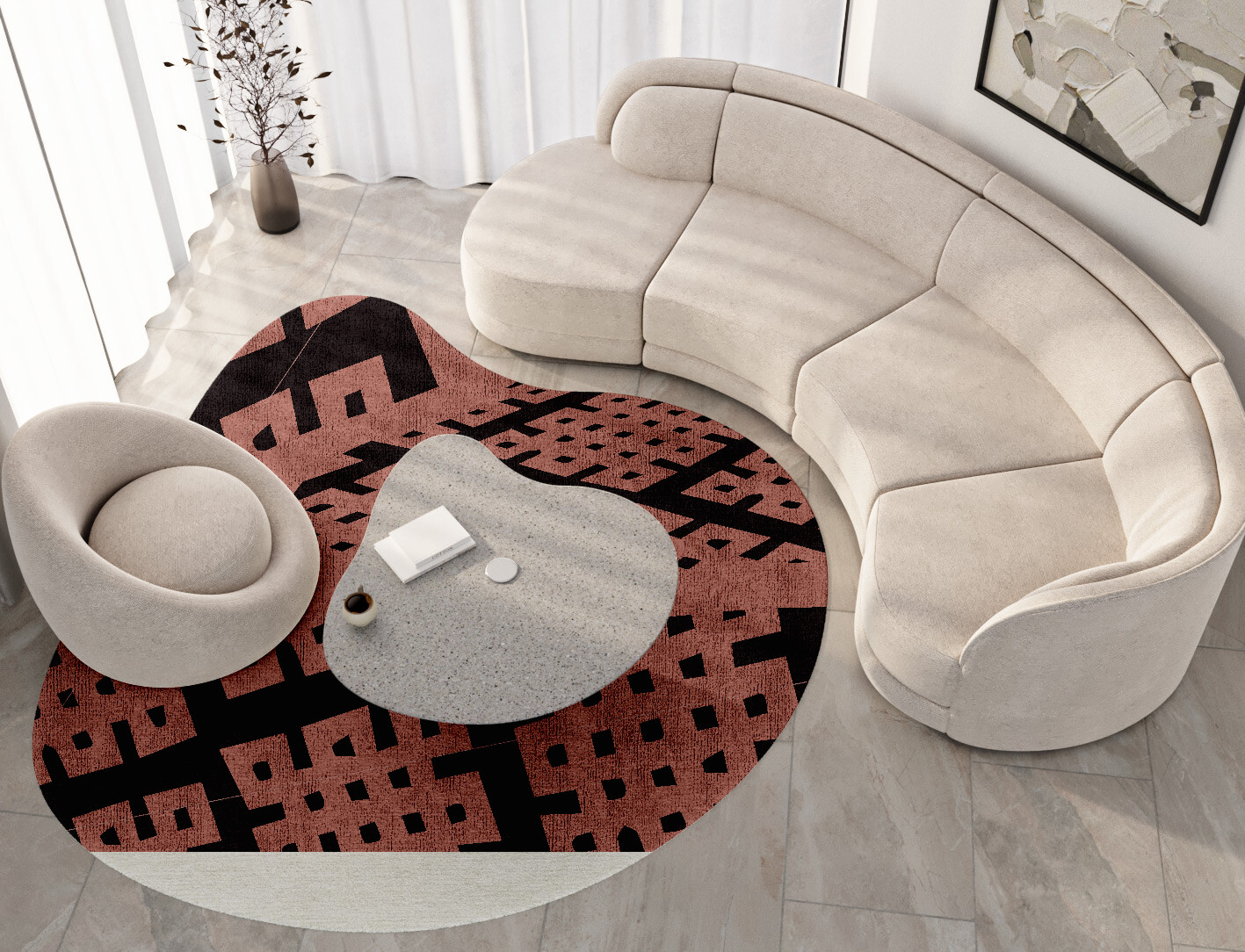 Plexus Geometric Splash Hand Knotted Bamboo Silk Custom Rug by Rug Artisan