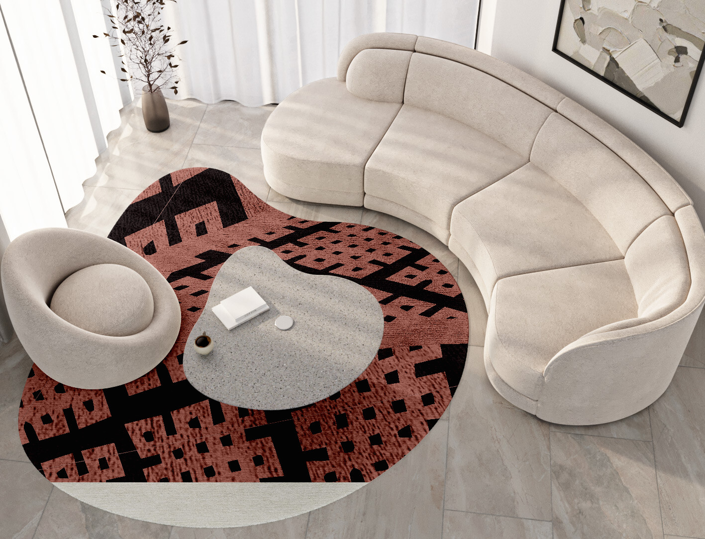 Plexus Geometric Splash Hand Tufted Bamboo Silk Custom Rug by Rug Artisan