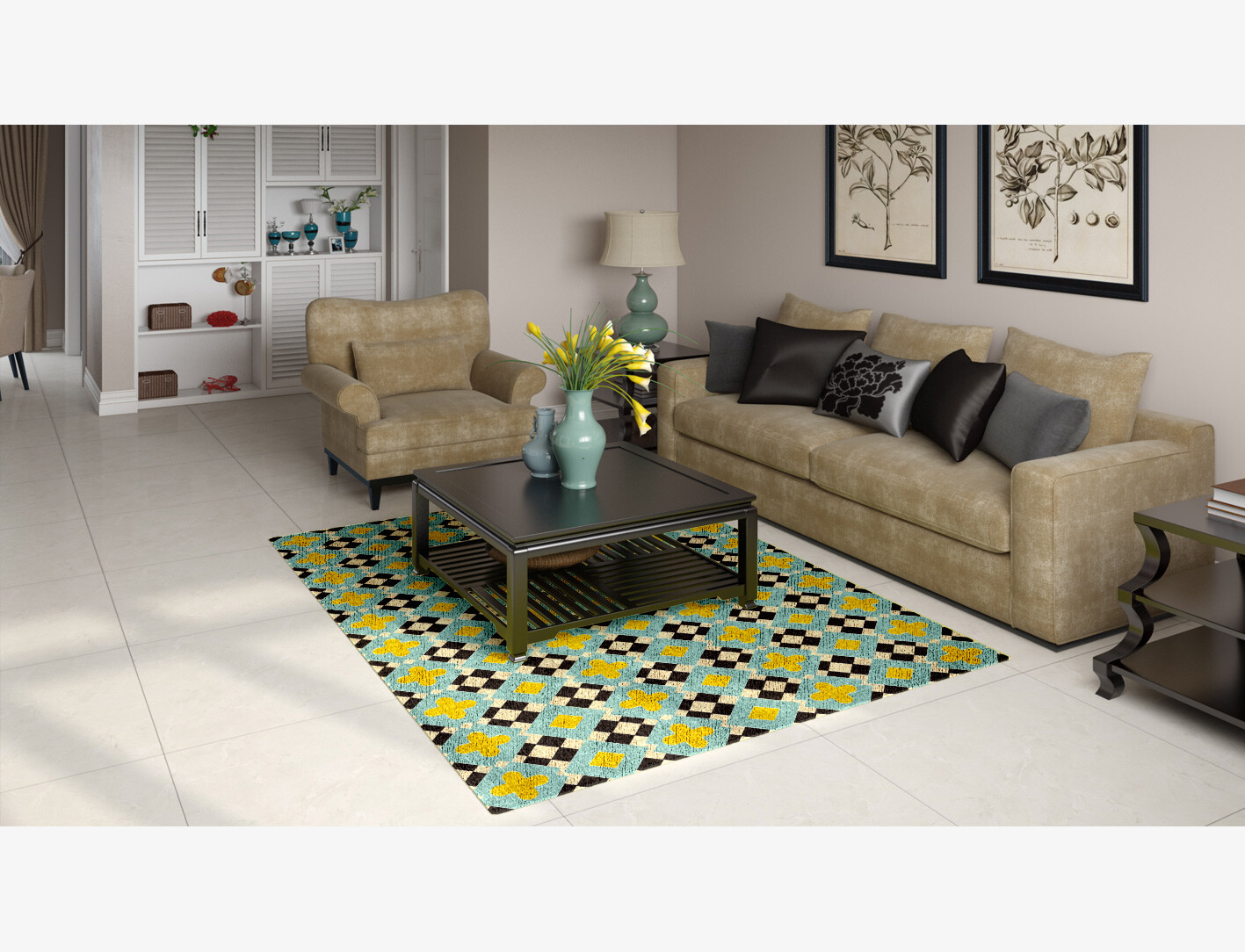 Plus Geometric Rectangle Flatweave Bamboo Silk Custom Rug by Rug Artisan
